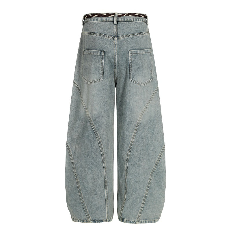 American-style streetwear harem pants Curved Panel Seam Aged Faded Finish