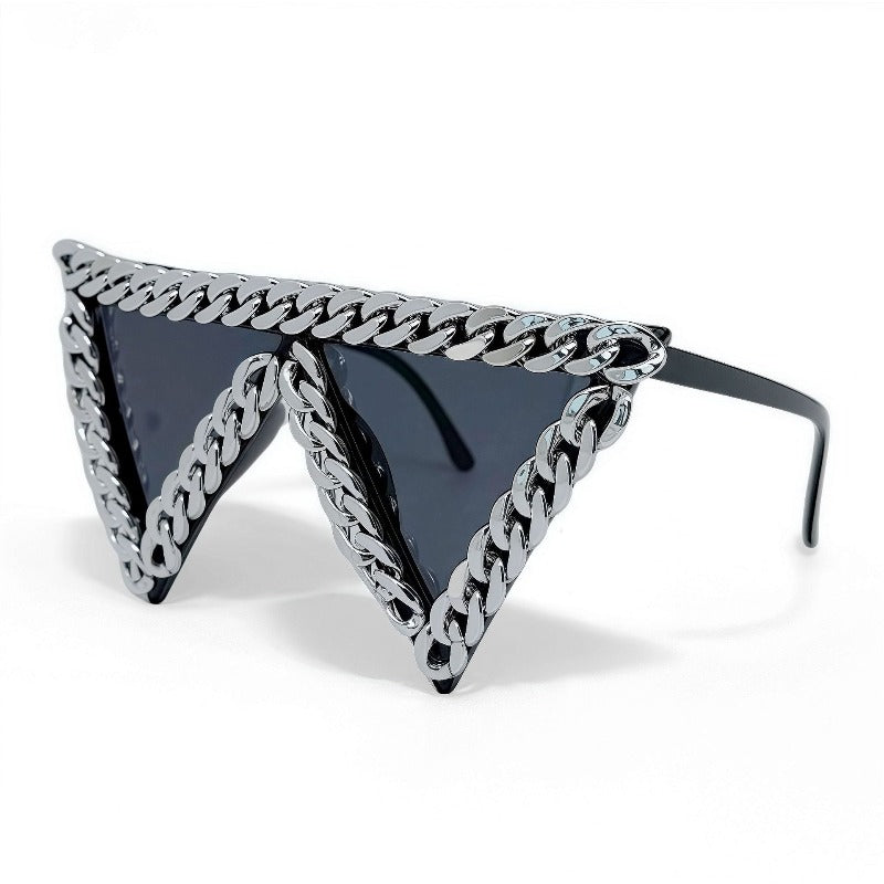 Trendy punk glasses metal chain triangle