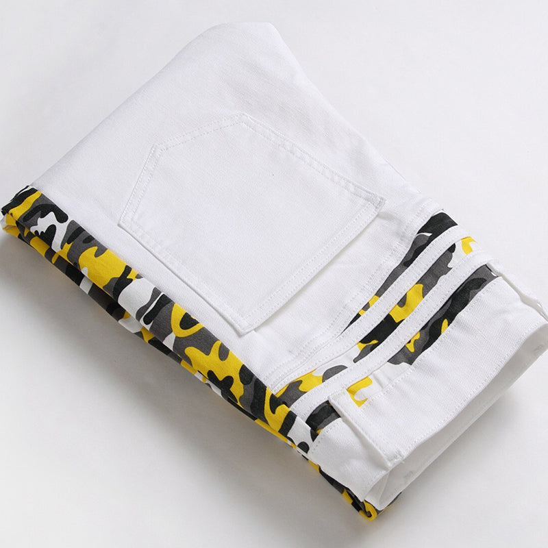 Mens Fashion Jeans Yellow camouflage stripes 8828# Pure cotton high quality