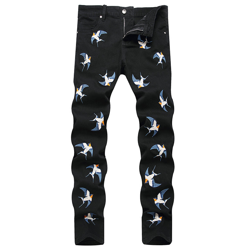 Mens Fashion Jeans Birdprint embroidery 5707# Pure cotton high quality