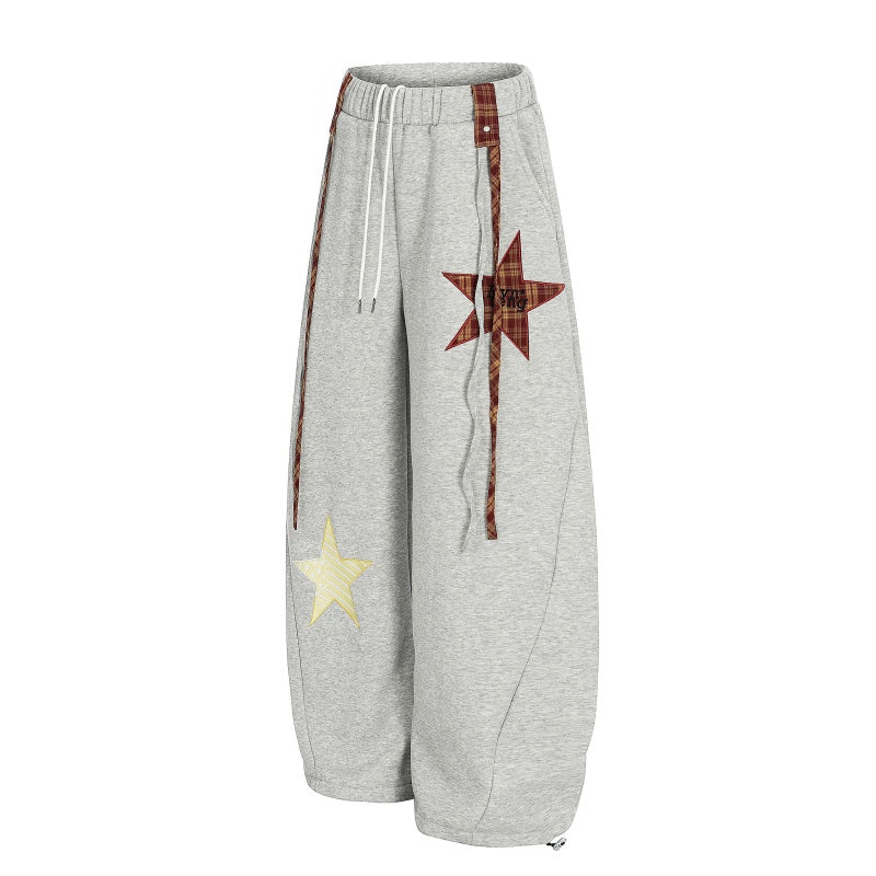 American-style streetwear harem pants Fleece-lined and thickened Braided Rope Drawstring Trousers