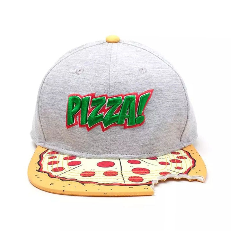 Trendy flat brimmed snapback hatsnotched gray pizza pizza