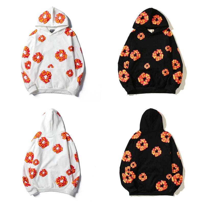 Denim Tears Hoodie Y2K All-Over Red Orange Cotton Wreath Floral Puff Printed Oversized Hoodie