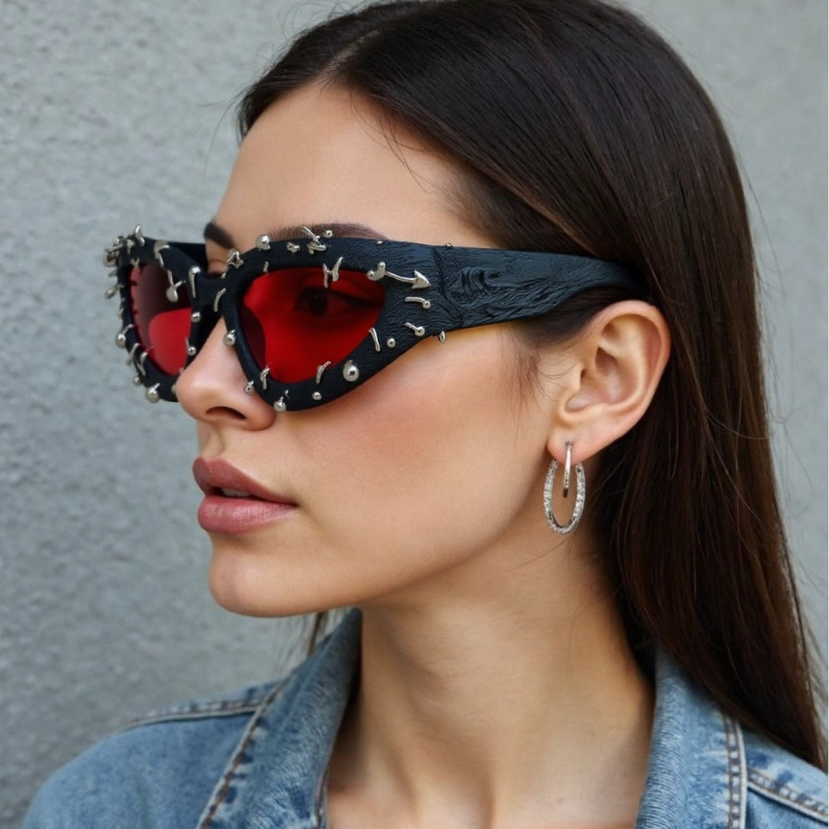 Trendy punk glasses rivet decoration