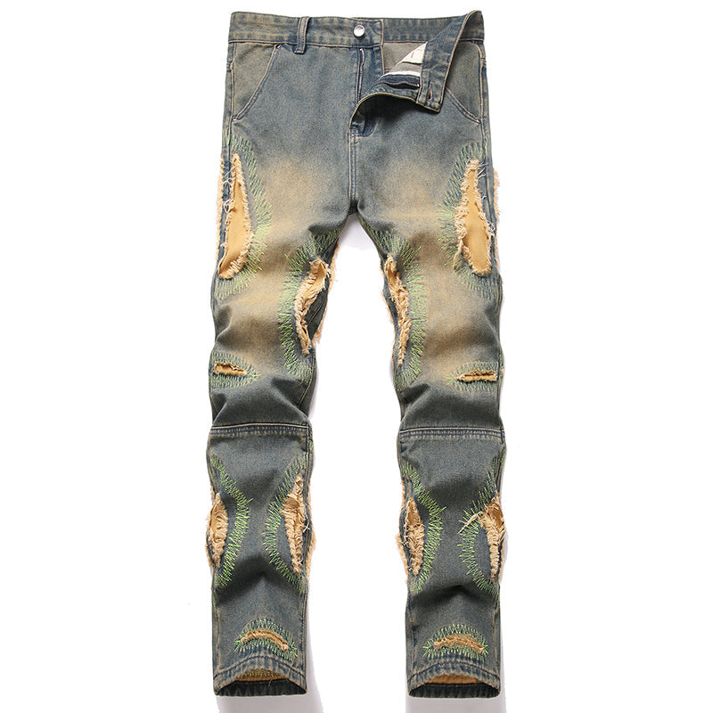 Mens Fashion Jeans Destroy embroidery thread balls 5721# Pure cotton high quality