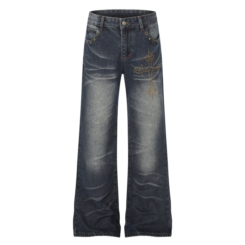 American-style streetwear harem pants Curved Scratch Wash Y2K Decorative Stitch
