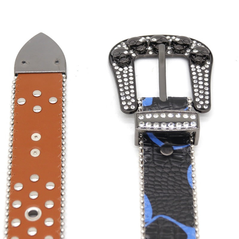 Hip-hop punk rhinestone belt skull punk wide belt