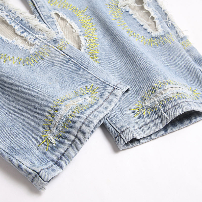 Mens Fashion Jeans Destroy embroidery thread balls 5720# Pure cotton high quality