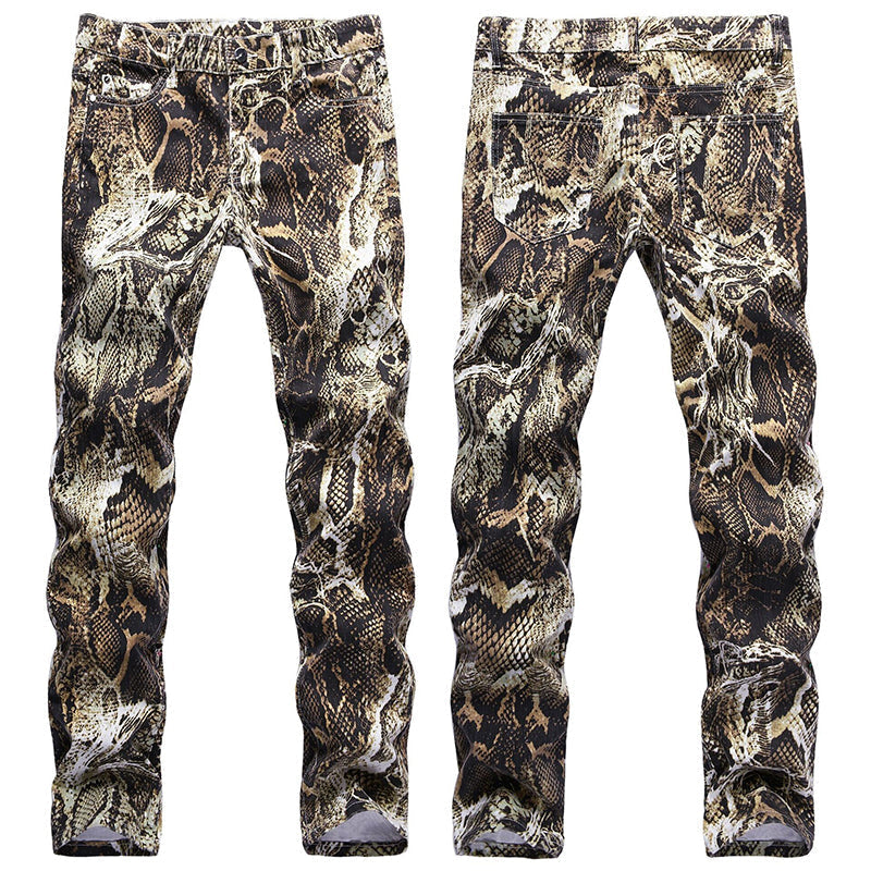 Mens Fashion Jeans Wrinkled snake pattern 583# Pure cotton high quality
