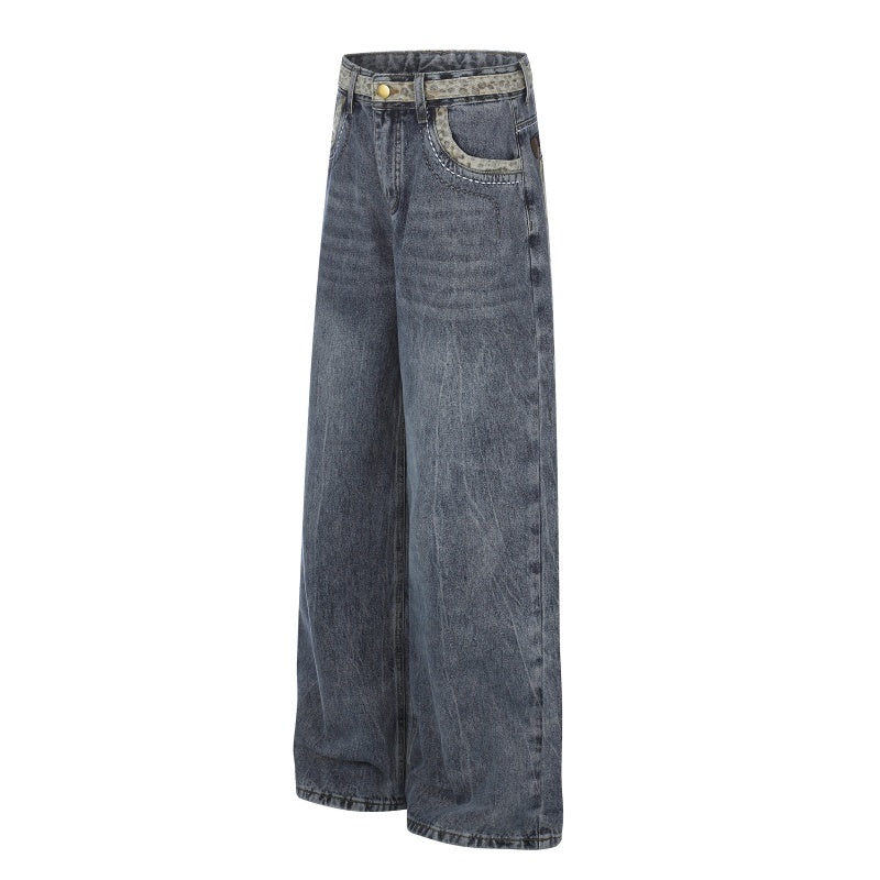 American-style streetwear harem pants Mixed Pattern Waistband Distressed Texture