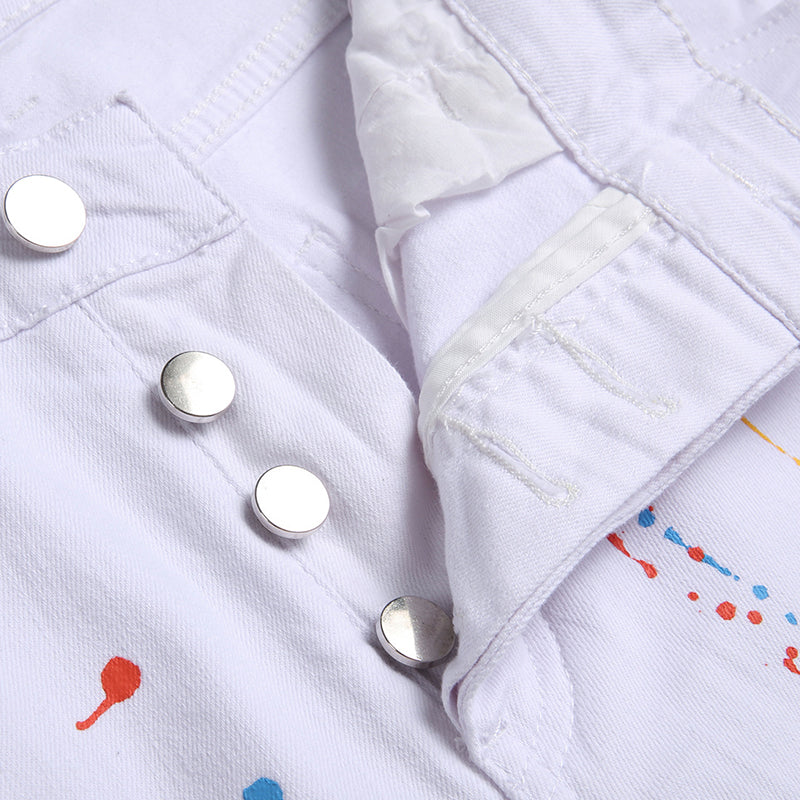 Mens Fashion Jeans Pants pocket zipper Color splatter ink 1168# Pure cotton high quality