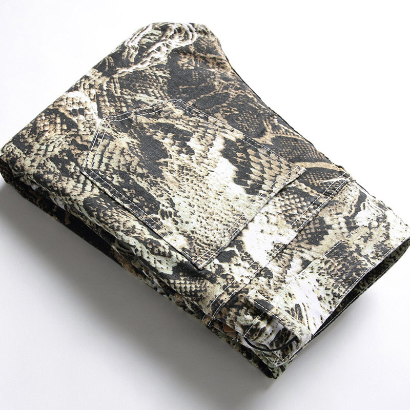 Mens Fashion Jeans Wrinkled snake pattern 583# Pure cotton high quality