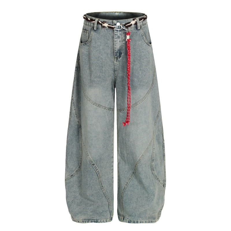 American-style streetwear harem pants Curved Panel Seam Aged Faded Finish
