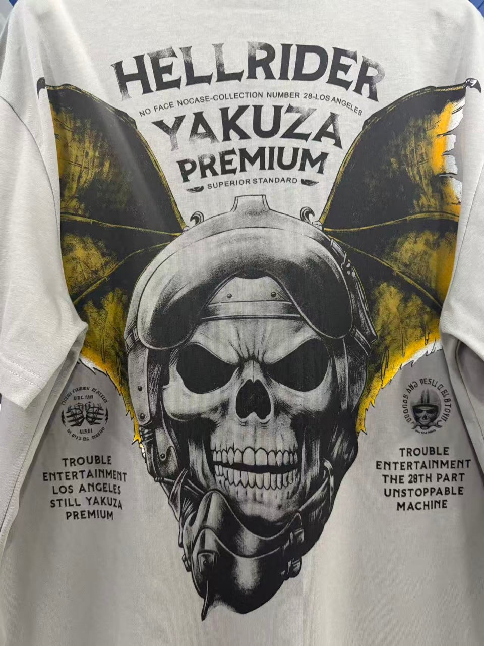 Vintage style washed summer wear T shirt Skull and bat shape 260G pure cotton high-quality streetwear