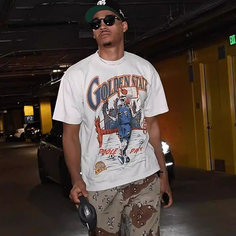 Mens T-shirt Basketball-themed Warriors Skull Man print