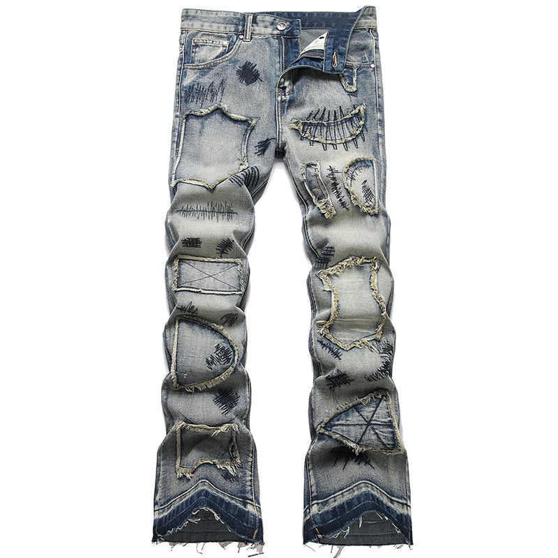 Mens Fashion Jeans Patchwork wide-leg pants 5713# Pure cotton high quality