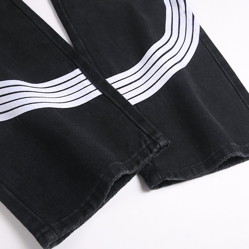 Mens Fashion Jeans White stripes 5725# Pure cotton high quality