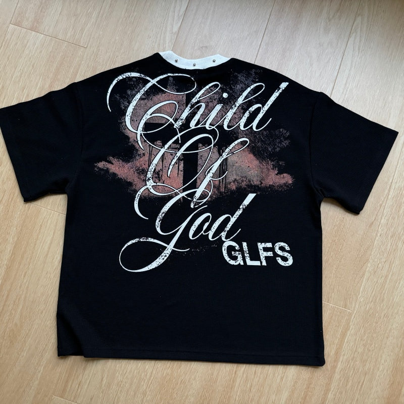 Unisex vintage T-shirt  Black distressed print with rivets