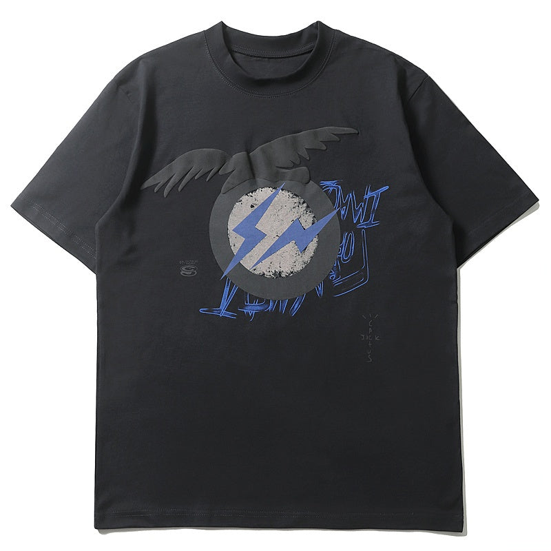 Mens T-shirt Vintage Kanye x Cactus Jack collaboration featuring Hiroshi Fujiwara's Fragment lightning bolt graphic.