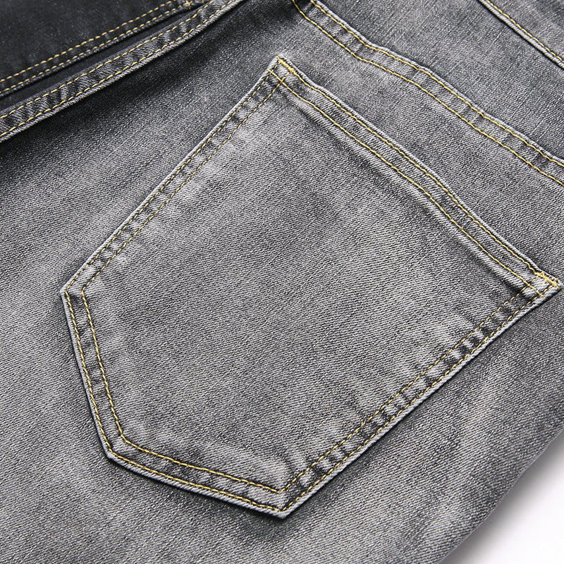Mens Fashion Jeans Black and gray color blocking 5706# Pure cotton high quality