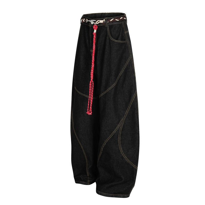 American-style streetwear harem pants Curved Panel Seam Aged Faded Finish