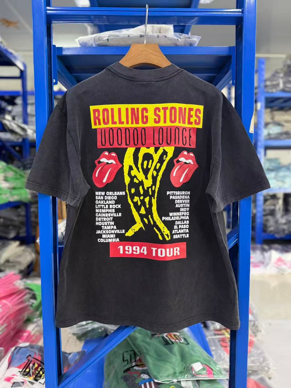 Vintage style washed summer wear T shirt Big red tongue 260G pure cotton high-quality streetwear
