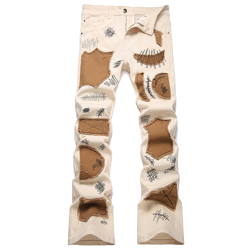 Mens Fashion Jeans Patchwork wide-leg pants 5712# Pure cotton high quality