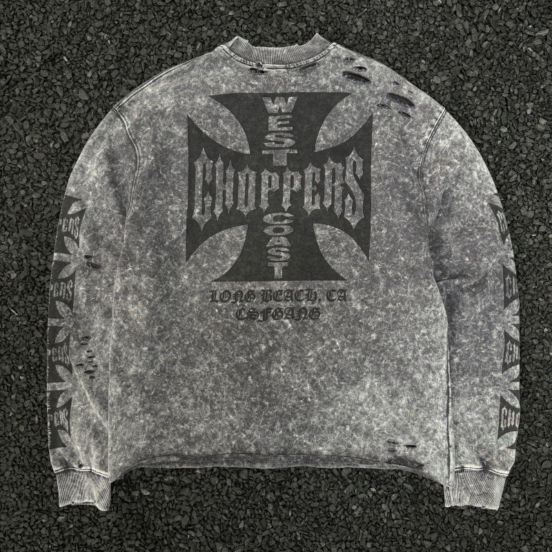 Unisex Vintage  sweatshirt West Coast CSFGANG Limited Edition Crewneck Sweatshirt â€?Heavyweight fabric with a washed, distressed finish and multiple hand-cut, distressed details.