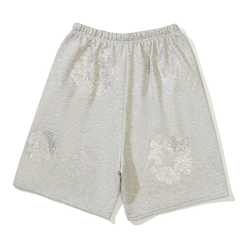 Denim Tears Shorts Cotton Bling Flower Wreath Graphic Oversized Drawstring