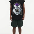 BIG FACE Drop-Shoulder Tank Top High-street vintage style featuring a small neckline, white-ink digital direct-to-garment (DTG) printing, and a heavy-duty, distressed wash finish; crafted from 260g double-yarn plain-knit fabric.