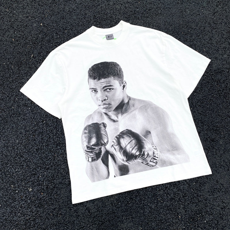 Unisex Vintage T Shirts Legendary Boxing Champion Ali Limited Edition: A high-street short-sleeve tee featuring West Coast street graffiti and hip-hop aesthetics. Crafted with a heavyweight fabric and a distressed wash finish, it showcases direct-t