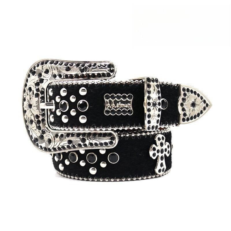 Hip-hop punk rhinestone belt horsehair y2k decoration