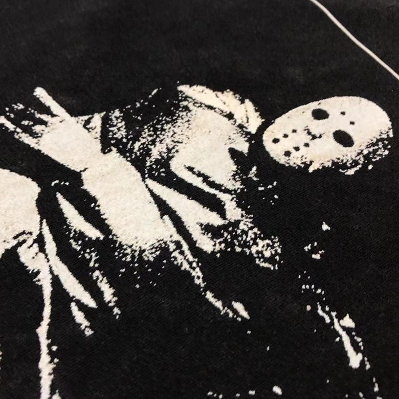 Saint Michael T Shirts Grunge Washed Black Oversized Tee Masked Figure Square Border Portrait Print
