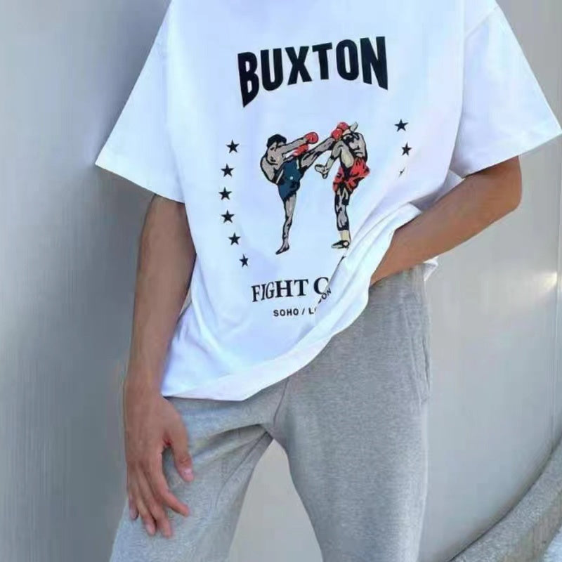 Mens T-shirt Vintage American-style Trendy brand Kanye Muay Thai-style graphic print