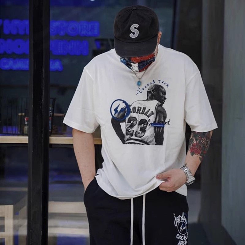 Mens T-shirt Vintage Cactus Jack x Air Jordan x Hiroshi Fujiwara Little Fragment Collaboration