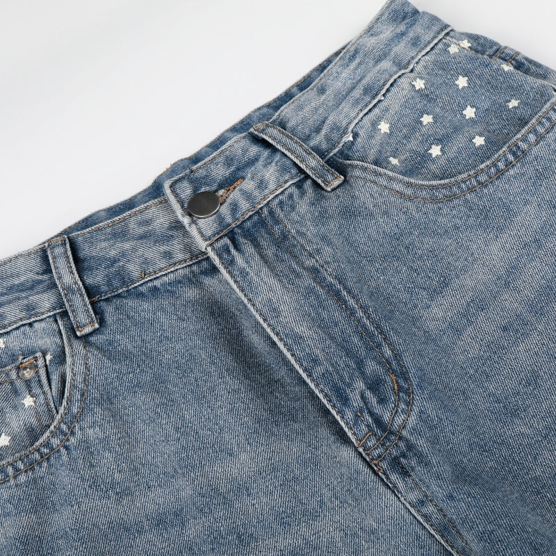 American-style streetwear harem pants Sparkle Studded Retro Denim Casual Wear