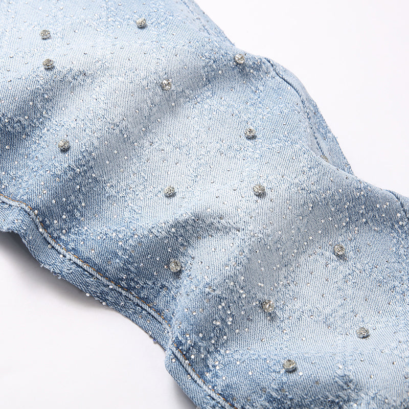 Mens Fashion Jeans rhinestones Wide-leg pants 5722# Pure cotton high quality