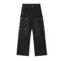 American-style streetwear harem pants Raw Edge Multi Layer Pocket Cargo Denim Pants