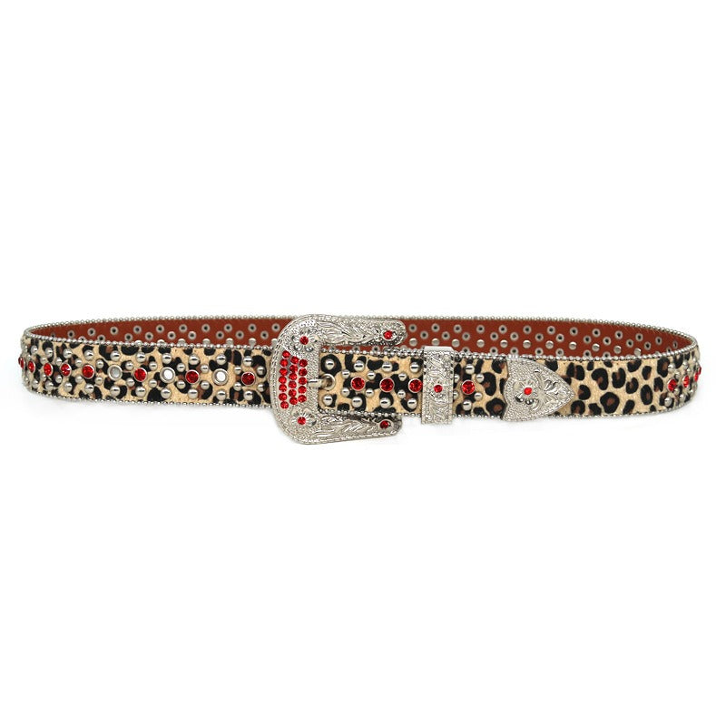 Hip-hop punk rhinestone belt spring alloy pin buckle