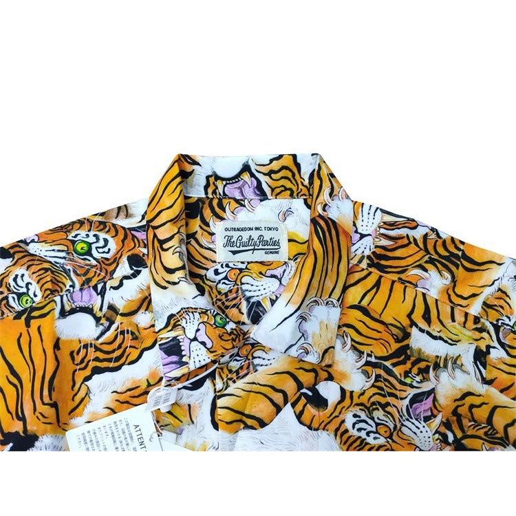 GUILTYPARTIES TIGER Shirts 19ss Tiger Print Tiger Totem Hawaiian Casual Short Sleeve Shirt Men