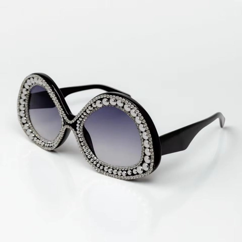 Trendy punk glasses double circle rhinestones