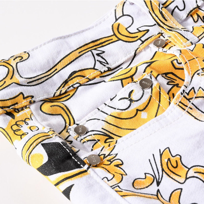 Mens Fashion Jeans Flame Print 584# Pure cotton high quality
