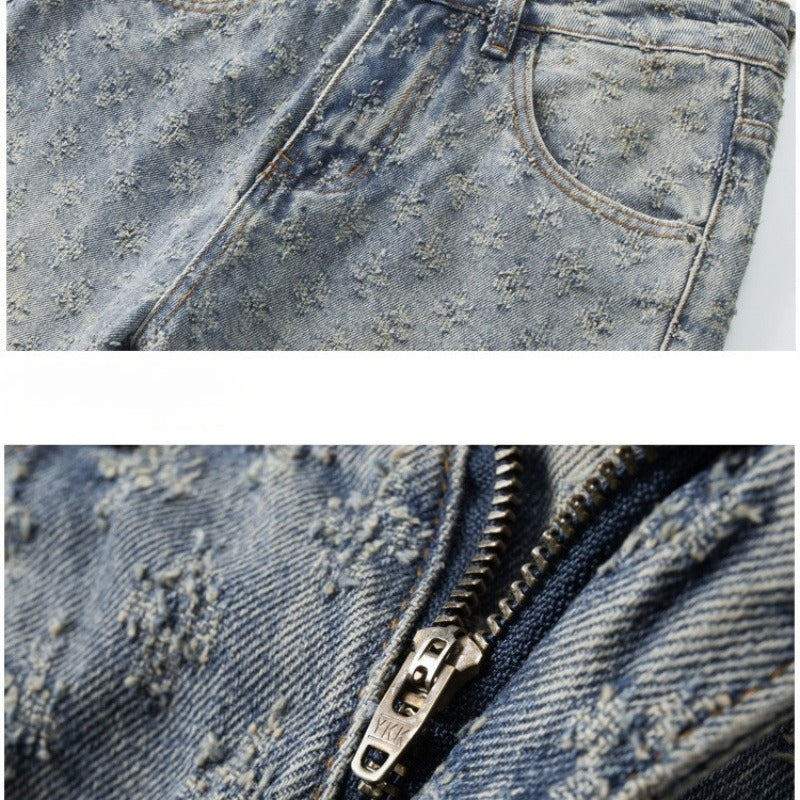 Denim Jacket & Jeans High-Street Trend Y2K Streetwear Jacket Vintage Yellow Mud Acid Wash Casual Denim Trucker Coat Loose Fit Outerwear (jacket and jeans must be purchased separately.)