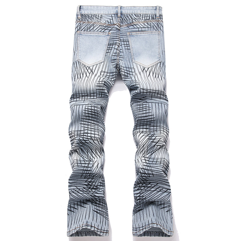 Mens Fashion Jeans Cross-line wide-leg pants 5718# Pure cotton high quality