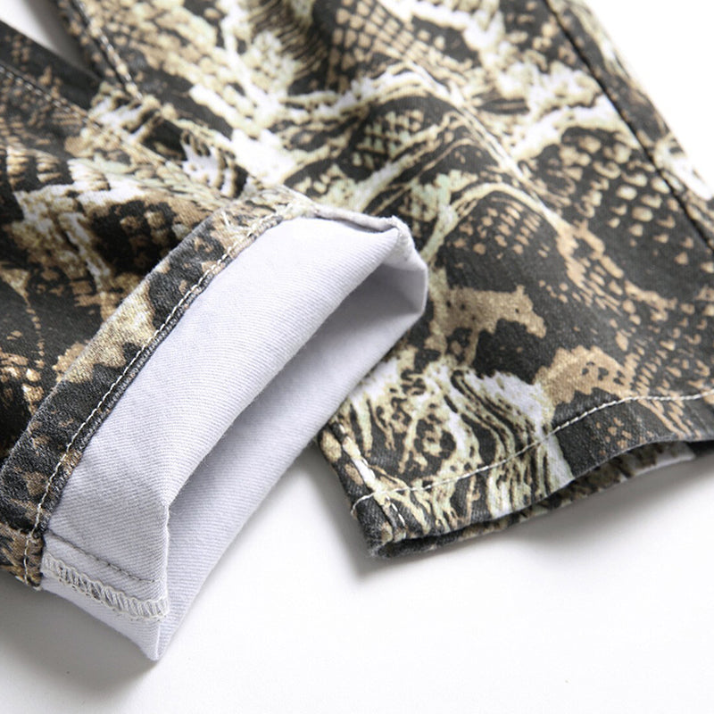 Mens Fashion Jeans Wrinkled snake pattern 583# Pure cotton high quality