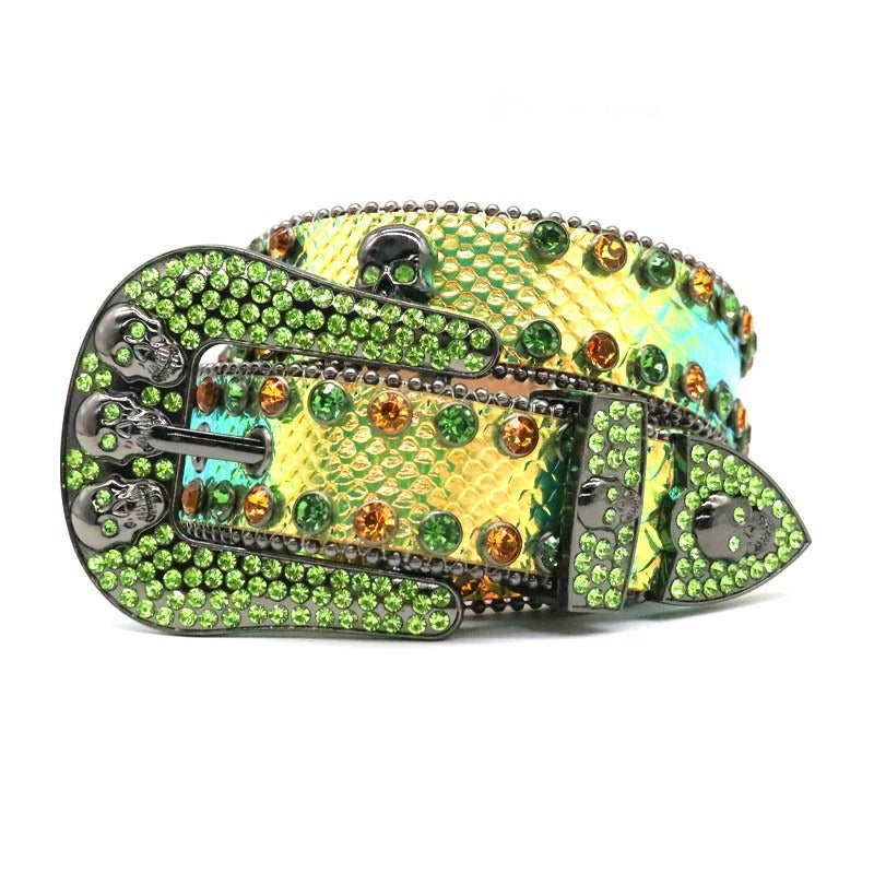 Hip-hop punk rhinestone belt snakeskin pattern