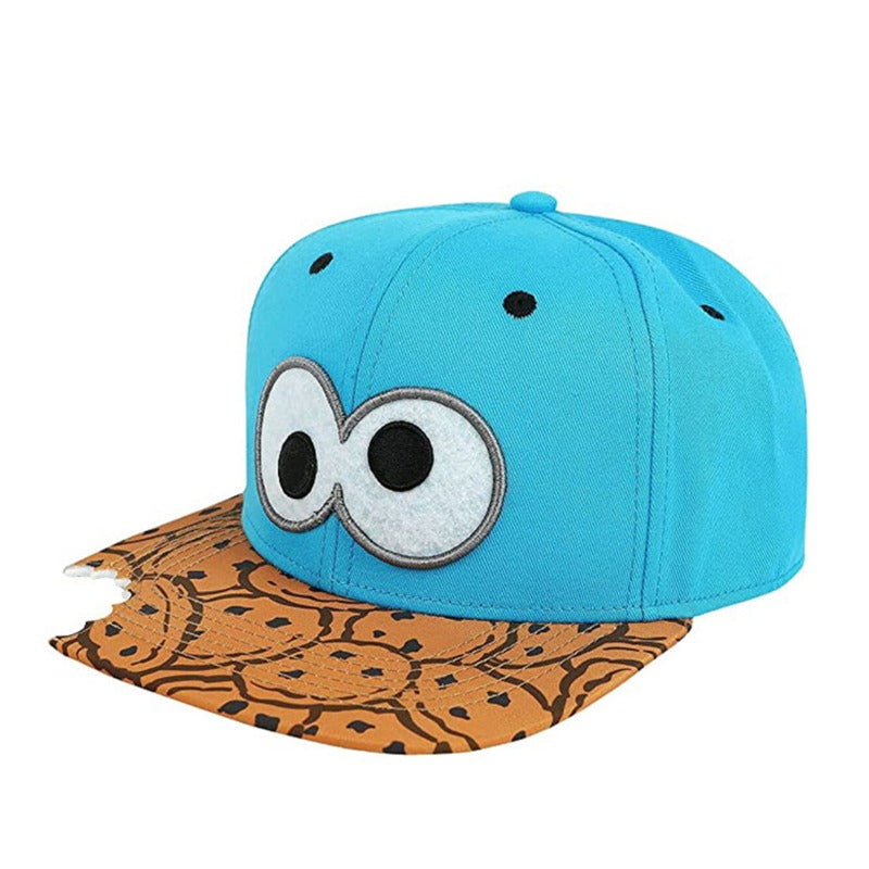 Trendy flat brimmed snapback hatscartoon missing corner bite