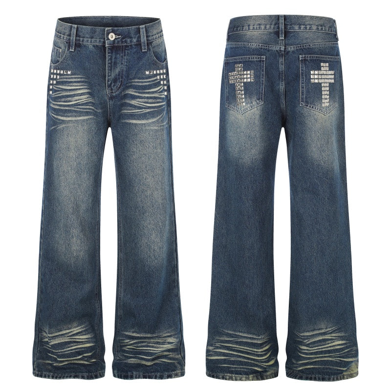 American-style streetwear harem pants Horizontal Scratch Mark Heavy Textured Fabric