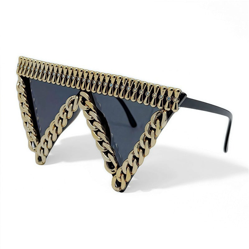 Trendy punk glasses metal chain triangle