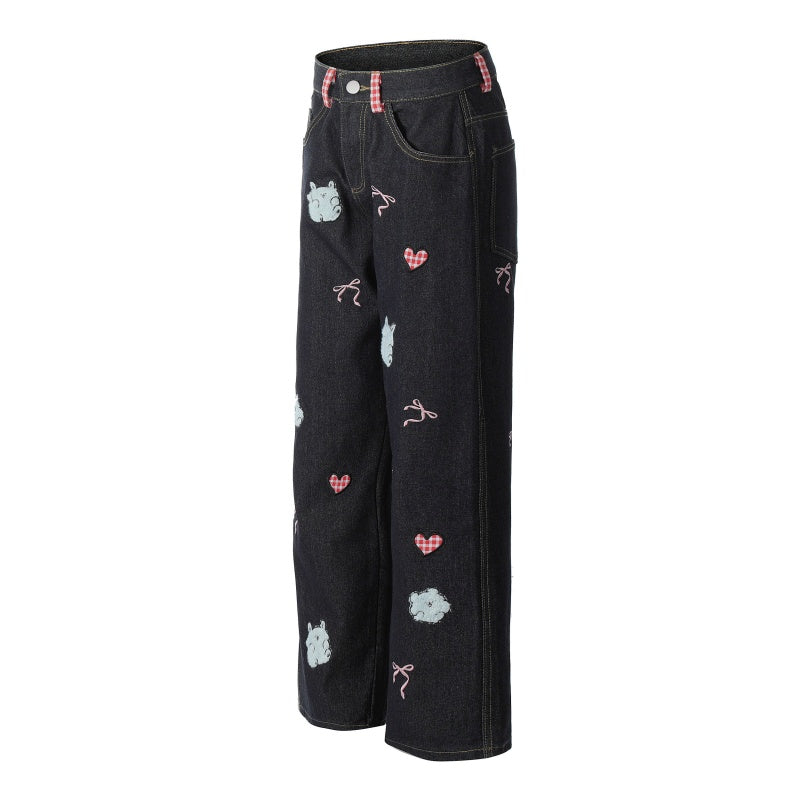 American-style streetwear harem pants Whimsical Animal Graphic Contrast Waist Tab